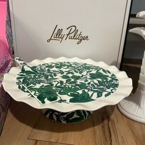 Lilly Pulitzer Green and White Floral Cake Stand
